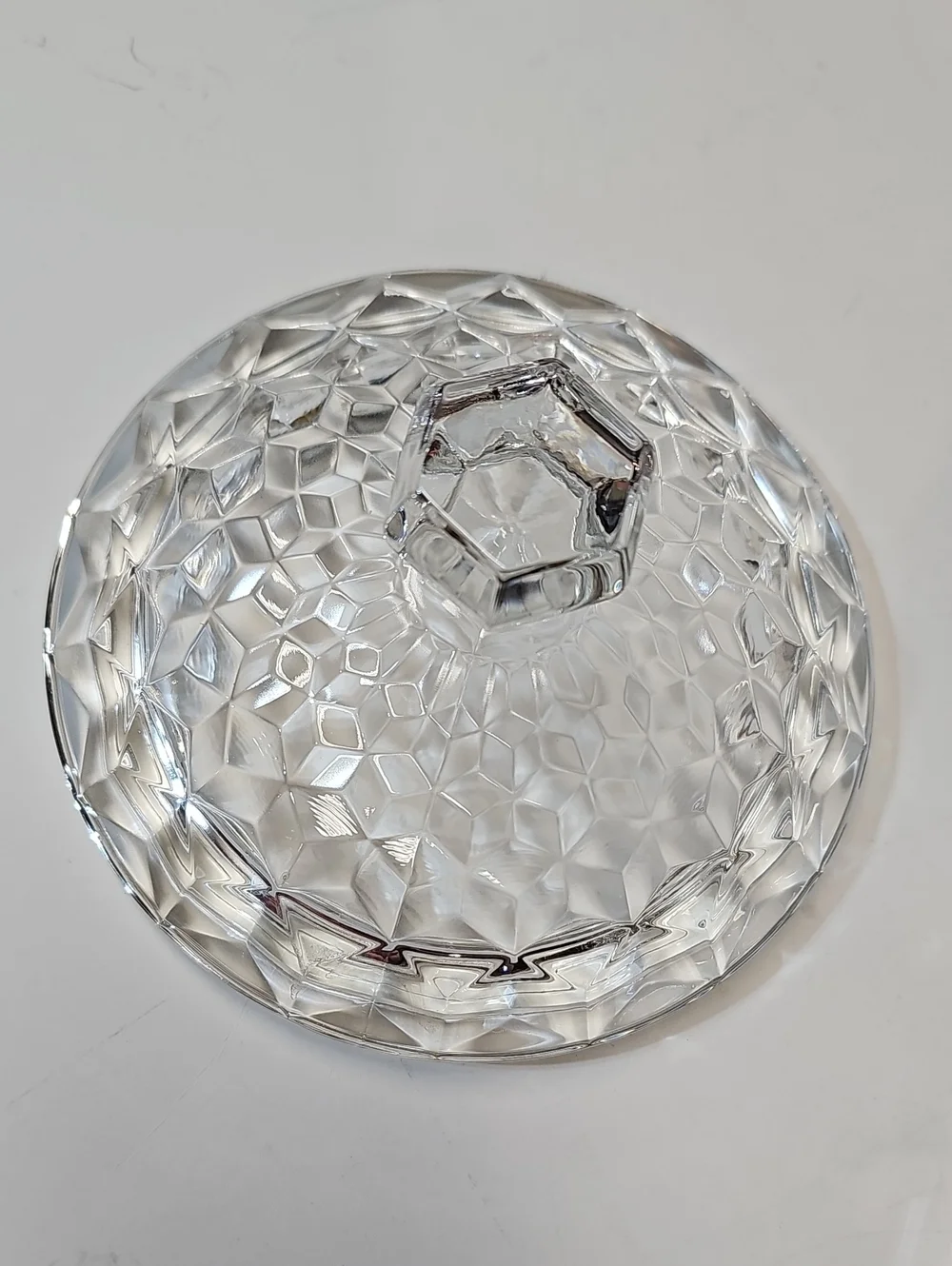 Vintage Fostoria American Clear Cube Motif Pressed Glass Cookie Jar & Lid